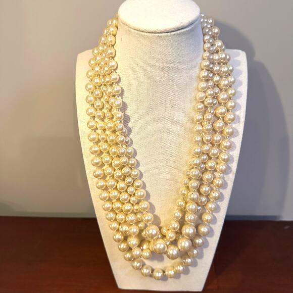 J Crew Cream Pearl Necklace Multi 5 Strand Retro Preppy Statement Station - Picture 10 of 10